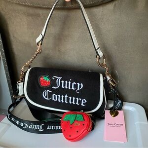 Juicy Couture Black and Red Crossbody Bag with Logo Strap